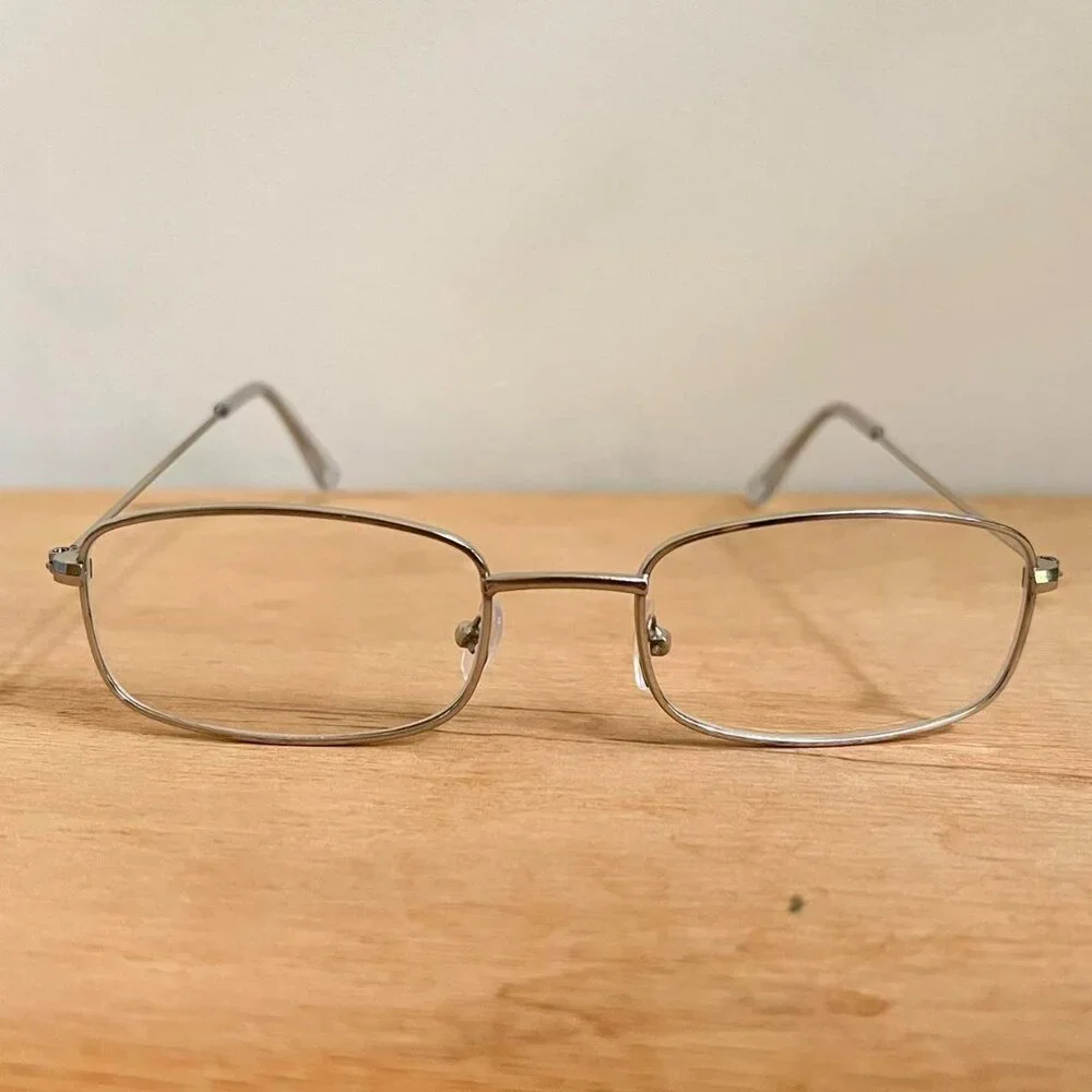 vintage y2k 90s 2000s unique slim style silver trim clear lens sunglasses